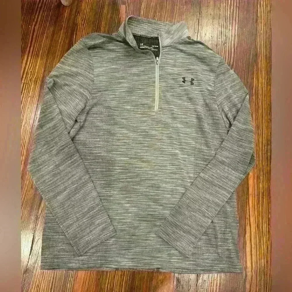Men’s 1/4 Zip Under Armour Heat Gear Pullover Size L Light Gray